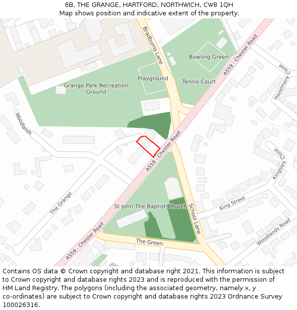 6B, THE GRANGE, HARTFORD, NORTHWICH, CW8 1QH: Location map and indicative extent of plot