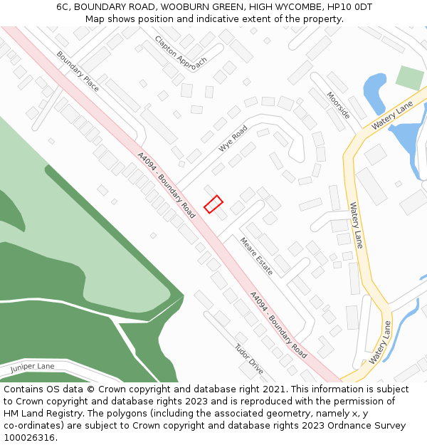 6C, BOUNDARY ROAD, WOOBURN GREEN, HIGH WYCOMBE, HP10 0DT: Location map and indicative extent of plot