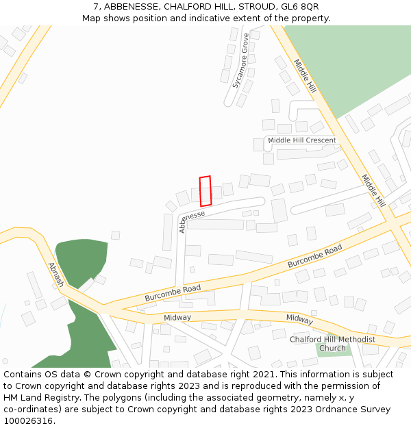 7, ABBENESSE, CHALFORD HILL, STROUD, GL6 8QR: Location map and indicative extent of plot