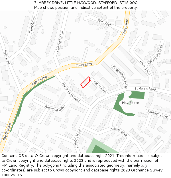 7, ABBEY DRIVE, LITTLE HAYWOOD, STAFFORD, ST18 0QQ: Location map and indicative extent of plot