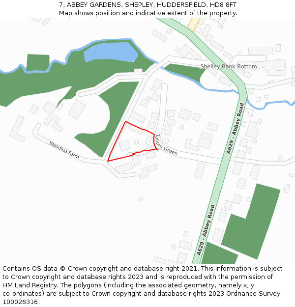 7, ABBEY GARDENS, SHEPLEY, HUDDERSFIELD, HD8 8FT: Location map and indicative extent of plot