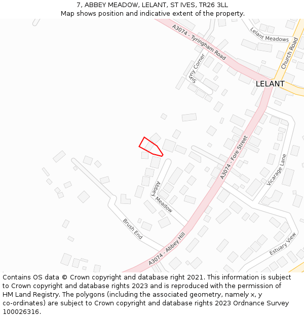 7, ABBEY MEADOW, LELANT, ST IVES, TR26 3LL: Location map and indicative extent of plot