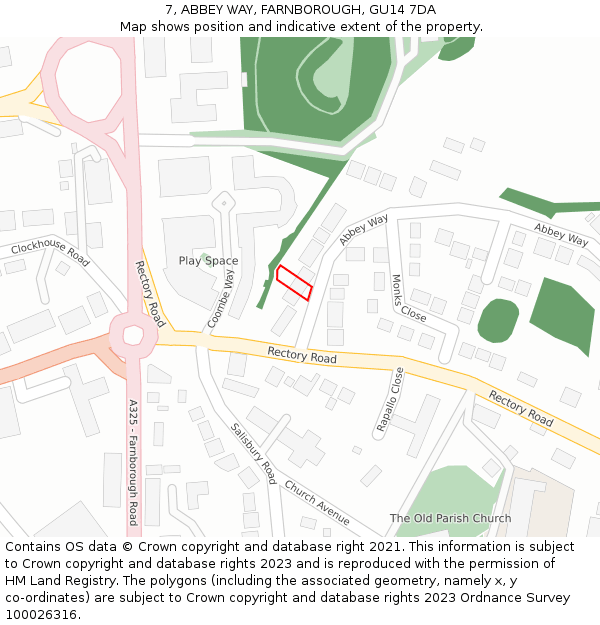 7, ABBEY WAY, FARNBOROUGH, GU14 7DA: Location map and indicative extent of plot