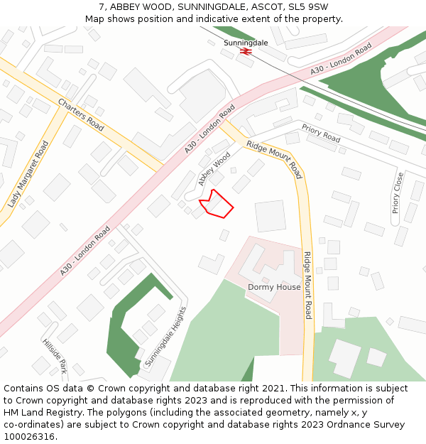 7, ABBEY WOOD, SUNNINGDALE, ASCOT, SL5 9SW: Location map and indicative extent of plot