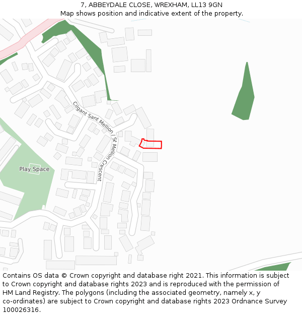 7, ABBEYDALE CLOSE, WREXHAM, LL13 9GN: Location map and indicative extent of plot