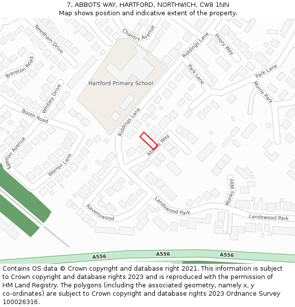 7, ABBOTS WAY, HARTFORD, NORTHWICH, CW8 1NN: Location map and indicative extent of plot