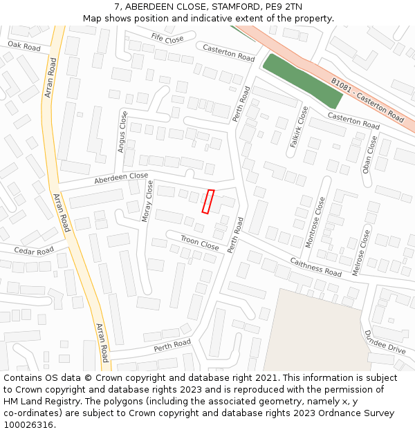 7, ABERDEEN CLOSE, STAMFORD, PE9 2TN: Location map and indicative extent of plot