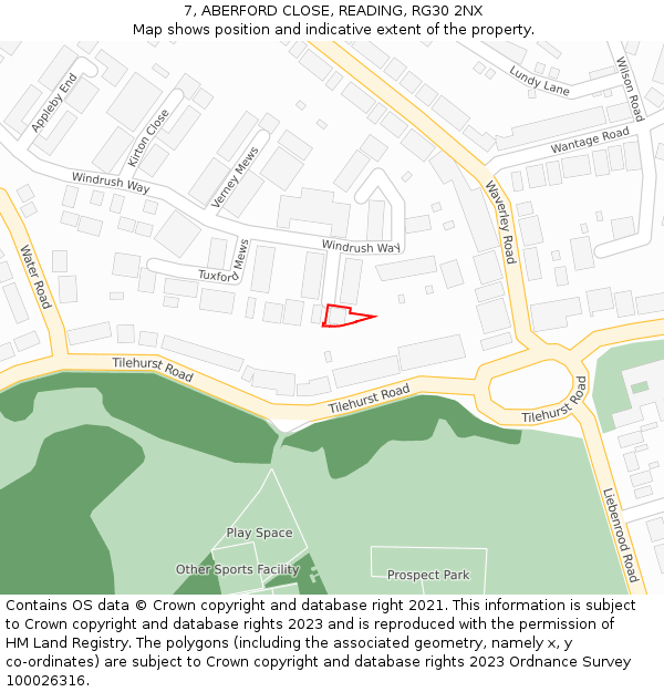 7, ABERFORD CLOSE, READING, RG30 2NX: Location map and indicative extent of plot