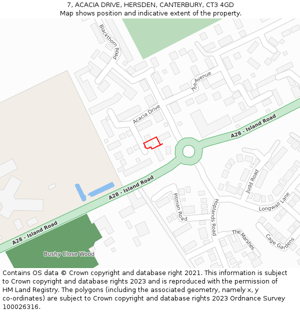 7, ACACIA DRIVE, HERSDEN, CANTERBURY, CT3 4GD: Location map and indicative extent of plot