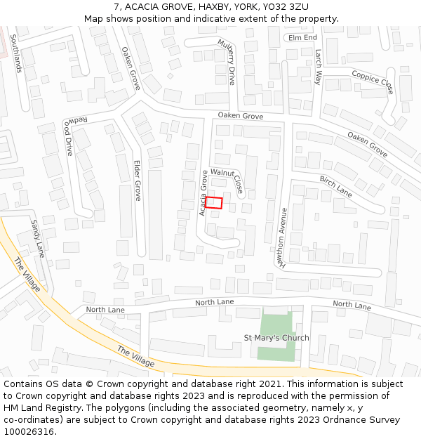 7, ACACIA GROVE, HAXBY, YORK, YO32 3ZU: Location map and indicative extent of plot