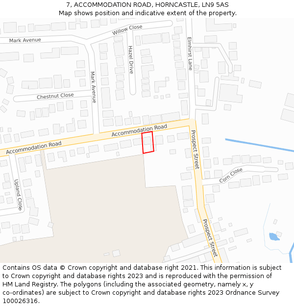 7, ACCOMMODATION ROAD, HORNCASTLE, LN9 5AS: Location map and indicative extent of plot