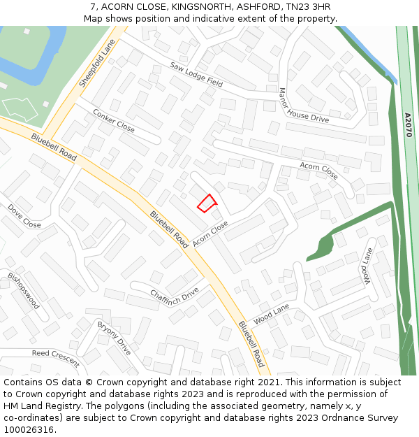 7, ACORN CLOSE, KINGSNORTH, ASHFORD, TN23 3HR: Location map and indicative extent of plot