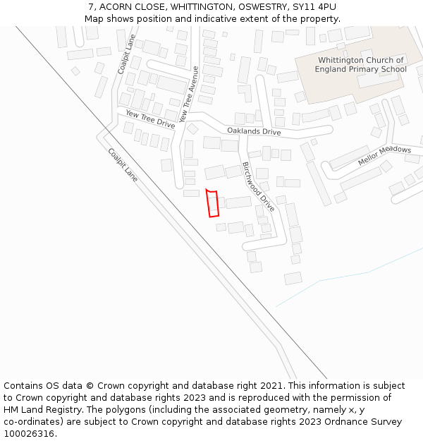 7, ACORN CLOSE, WHITTINGTON, OSWESTRY, SY11 4PU: Location map and indicative extent of plot