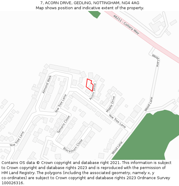 7, ACORN DRIVE, GEDLING, NOTTINGHAM, NG4 4AG: Location map and indicative extent of plot