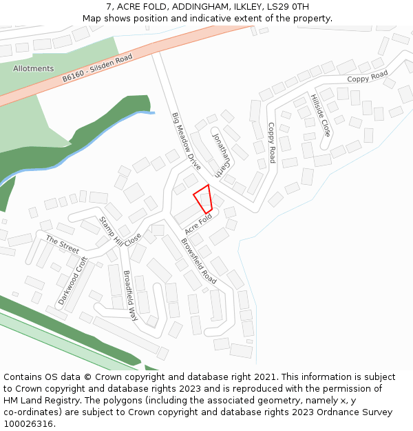 7, ACRE FOLD, ADDINGHAM, ILKLEY, LS29 0TH: Location map and indicative extent of plot