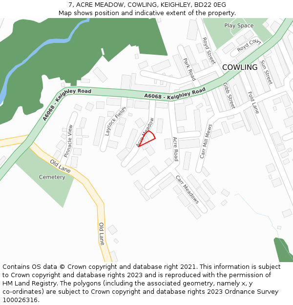 7, ACRE MEADOW, COWLING, KEIGHLEY, BD22 0EG: Location map and indicative extent of plot