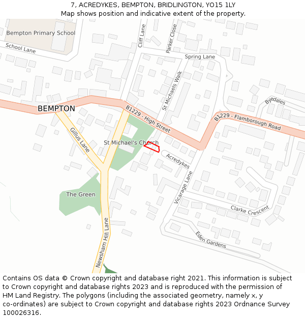7, ACREDYKES, BEMPTON, BRIDLINGTON, YO15 1LY: Location map and indicative extent of plot