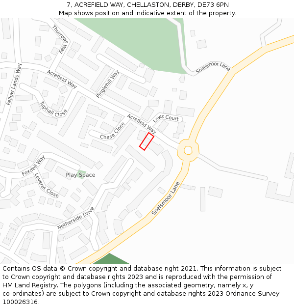 7, ACREFIELD WAY, CHELLASTON, DERBY, DE73 6PN: Location map and indicative extent of plot