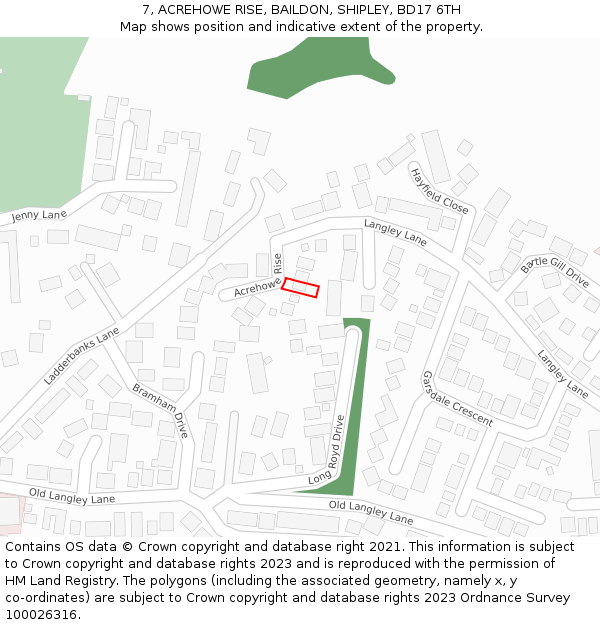 7, ACREHOWE RISE, BAILDON, SHIPLEY, BD17 6TH: Location map and indicative extent of plot