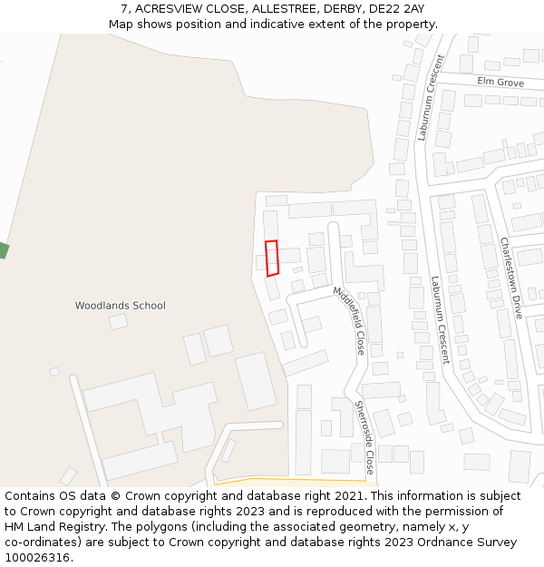 7, ACRESVIEW CLOSE, ALLESTREE, DERBY, DE22 2AY: Location map and indicative extent of plot