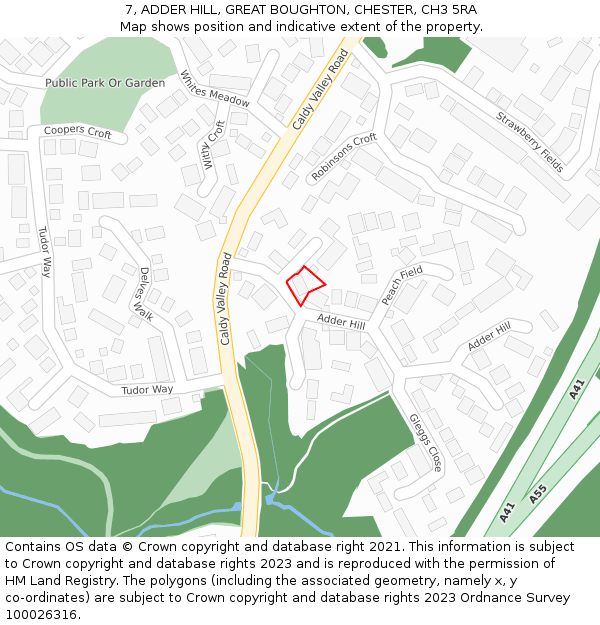 7, ADDER HILL, GREAT BOUGHTON, CHESTER, CH3 5RA: Location map and indicative extent of plot