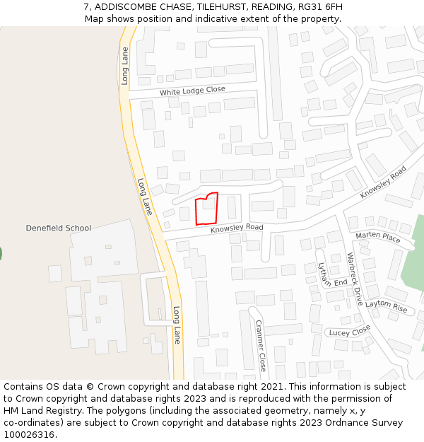 7, ADDISCOMBE CHASE, TILEHURST, READING, RG31 6FH: Location map and indicative extent of plot