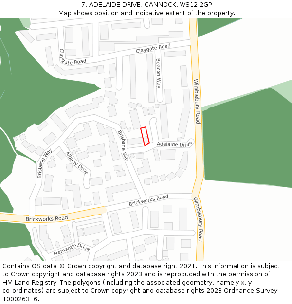 7, ADELAIDE DRIVE, CANNOCK, WS12 2GP: Location map and indicative extent of plot