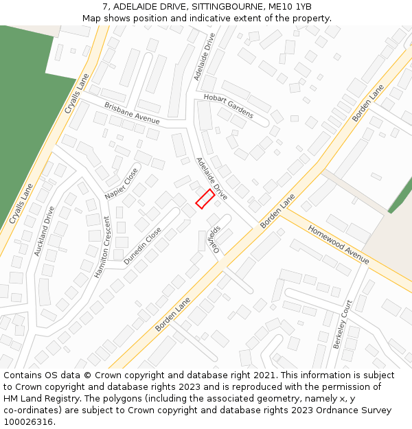 7, ADELAIDE DRIVE, SITTINGBOURNE, ME10 1YB: Location map and indicative extent of plot