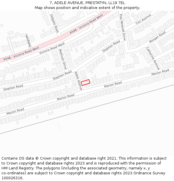 7, ADELE AVENUE, PRESTATYN, LL19 7EL: Location map and indicative extent of plot