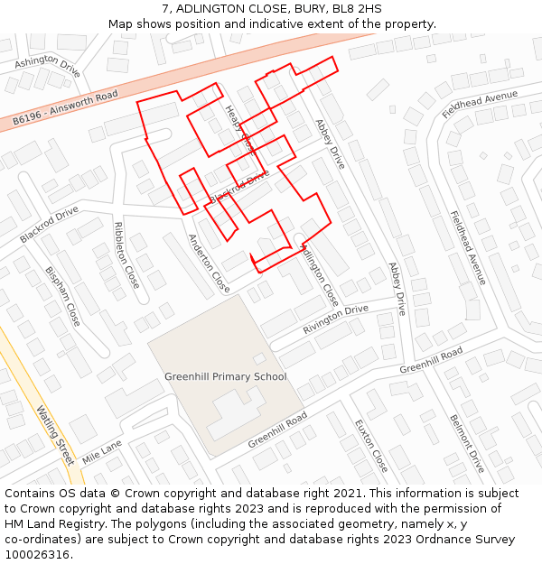 7, ADLINGTON CLOSE, BURY, BL8 2HS: Location map and indicative extent of plot