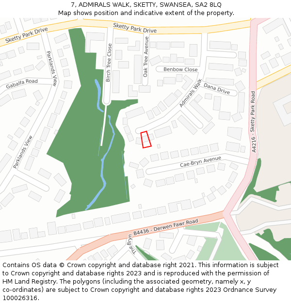 7, ADMIRALS WALK, SKETTY, SWANSEA, SA2 8LQ: Location map and indicative extent of plot