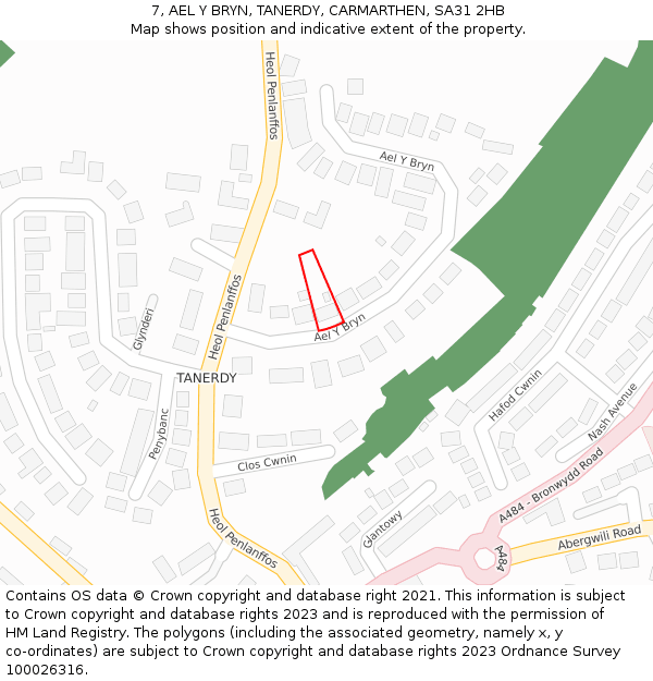 7, AEL Y BRYN, TANERDY, CARMARTHEN, SA31 2HB: Location map and indicative extent of plot