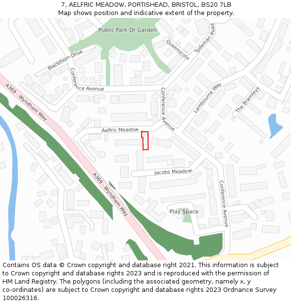 7, AELFRIC MEADOW, PORTISHEAD, BRISTOL, BS20 7LB: Location map and indicative extent of plot
