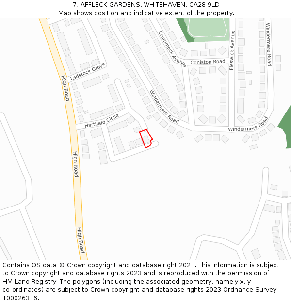 7, AFFLECK GARDENS, WHITEHAVEN, CA28 9LD: Location map and indicative extent of plot