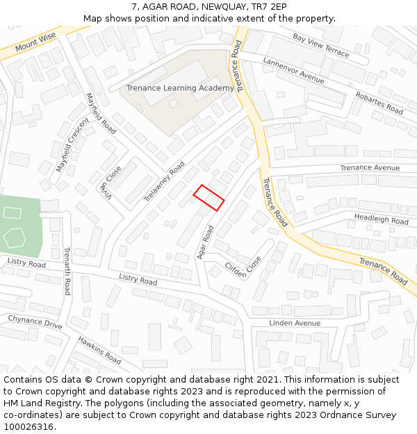 7, AGAR ROAD, NEWQUAY, TR7 2EP: Location map and indicative extent of plot