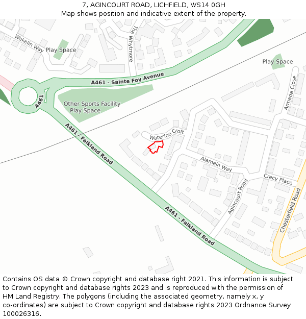 7, AGINCOURT ROAD, LICHFIELD, WS14 0GH: Location map and indicative extent of plot
