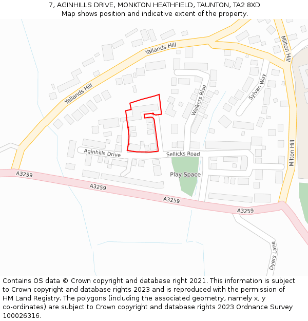 7, AGINHILLS DRIVE, MONKTON HEATHFIELD, TAUNTON, TA2 8XD: Location map and indicative extent of plot