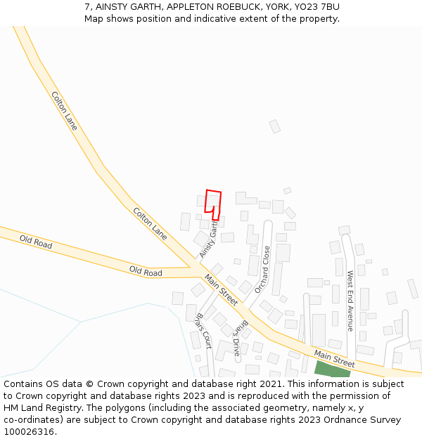 7, AINSTY GARTH, APPLETON ROEBUCK, YORK, YO23 7BU: Location map and indicative extent of plot