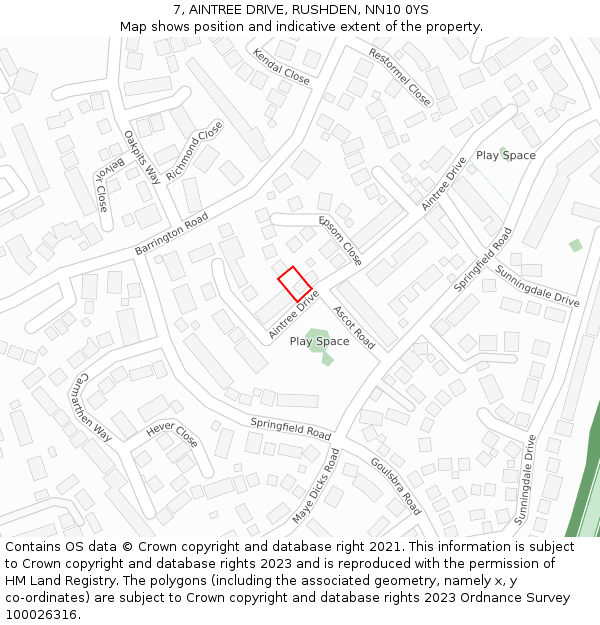 7, AINTREE DRIVE, RUSHDEN, NN10 0YS: Location map and indicative extent of plot
