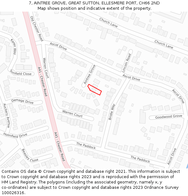 7, AINTREE GROVE, GREAT SUTTON, ELLESMERE PORT, CH66 2ND: Location map and indicative extent of plot