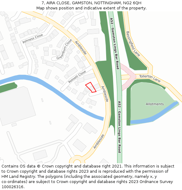 7, AIRA CLOSE, GAMSTON, NOTTINGHAM, NG2 6QH: Location map and indicative extent of plot