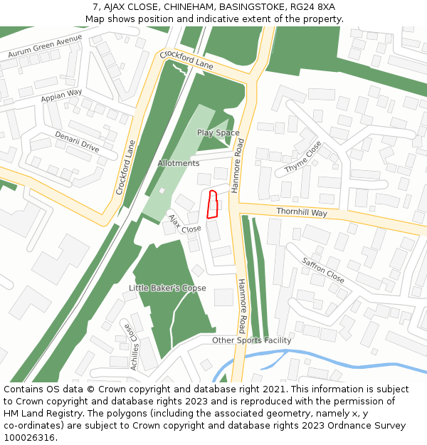 7, AJAX CLOSE, CHINEHAM, BASINGSTOKE, RG24 8XA: Location map and indicative extent of plot