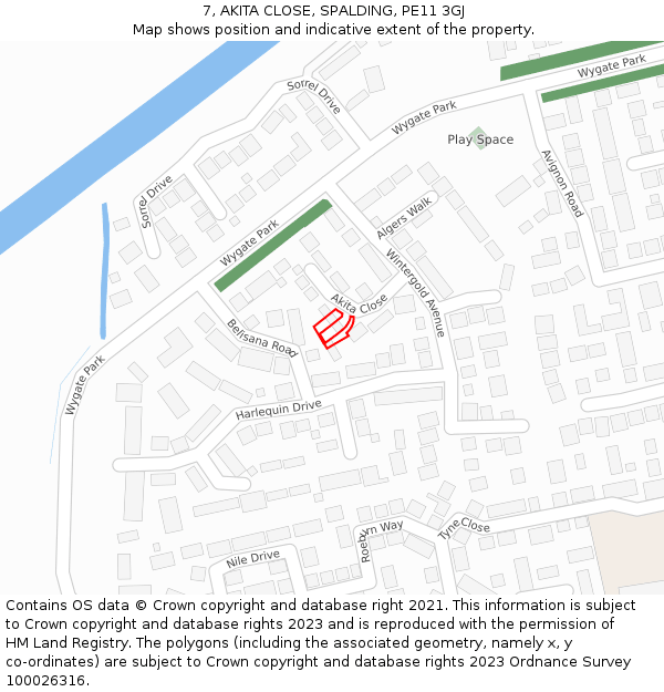 7, AKITA CLOSE, SPALDING, PE11 3GJ: Location map and indicative extent of plot