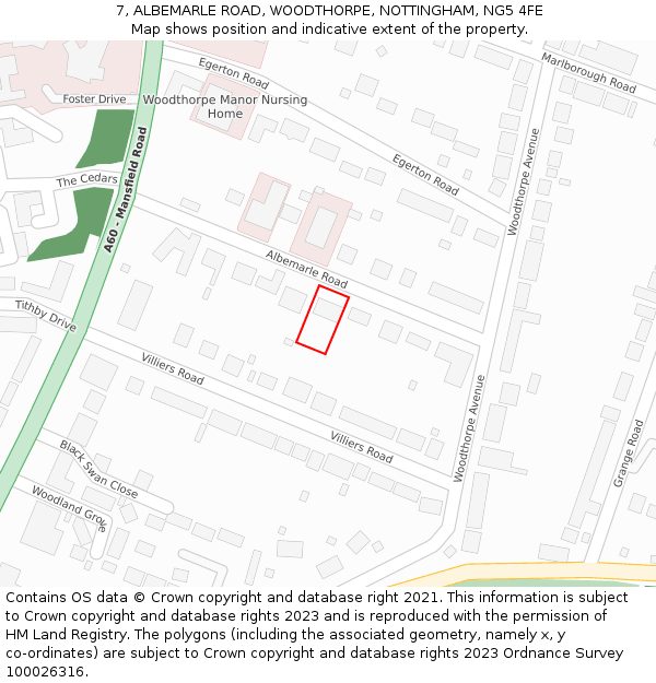 7, ALBEMARLE ROAD, WOODTHORPE, NOTTINGHAM, NG5 4FE: Location map and indicative extent of plot