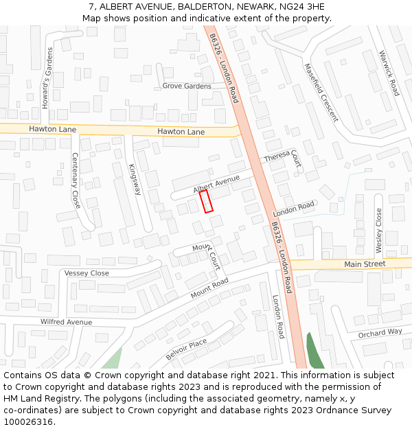 7, ALBERT AVENUE, BALDERTON, NEWARK, NG24 3HE: Location map and indicative extent of plot