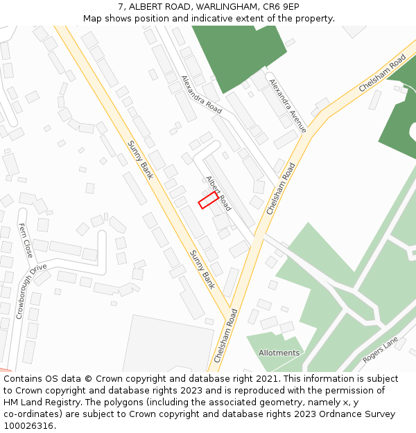 7, ALBERT ROAD, WARLINGHAM, CR6 9EP: Location map and indicative extent of plot