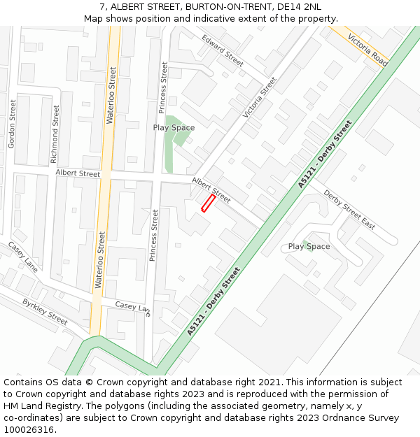 7, ALBERT STREET, BURTON-ON-TRENT, DE14 2NL: Location map and indicative extent of plot