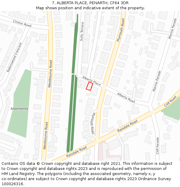 7, ALBERTA PLACE, PENARTH, CF64 3DR: Location map and indicative extent of plot