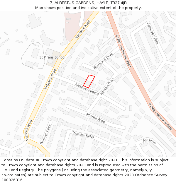 7, ALBERTUS GARDENS, HAYLE, TR27 4JB: Location map and indicative extent of plot