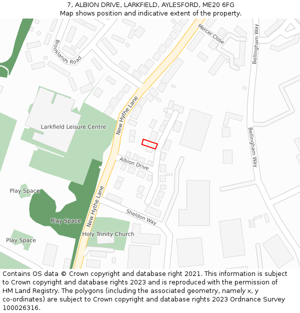 7, ALBION DRIVE, LARKFIELD, AYLESFORD, ME20 6FG: Location map and indicative extent of plot